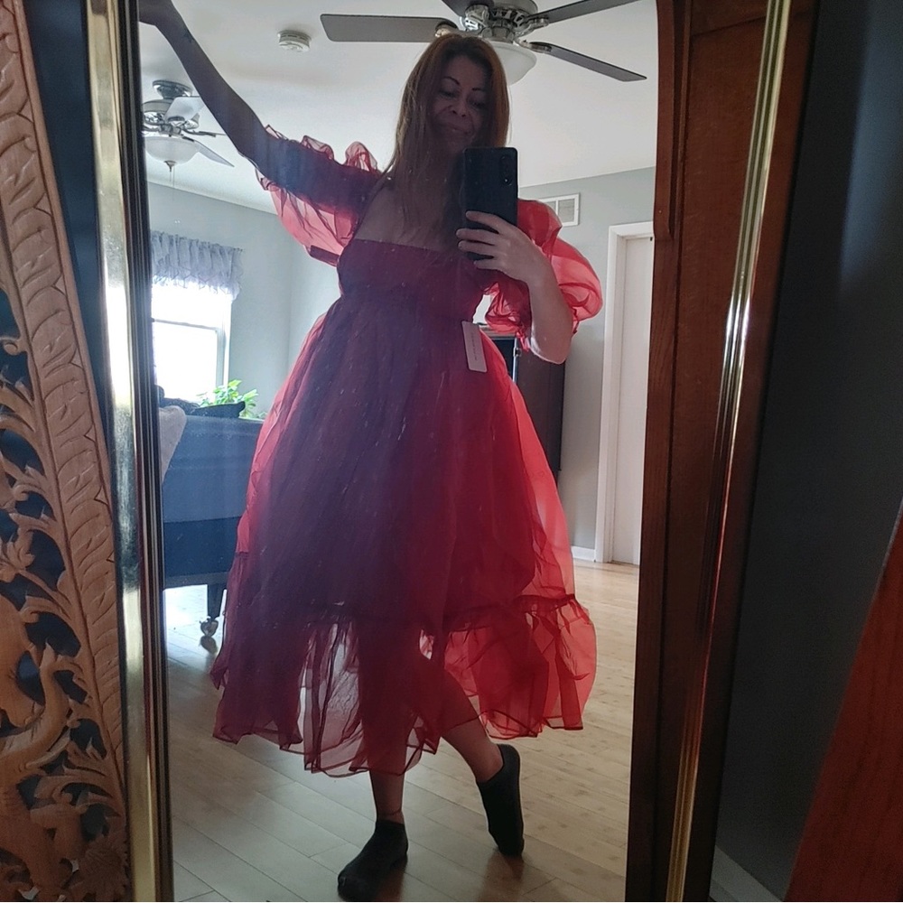 Selkie red silk gauze French puff dress - perfect for eras tour (RED era) xxs - Picture 6 of 8